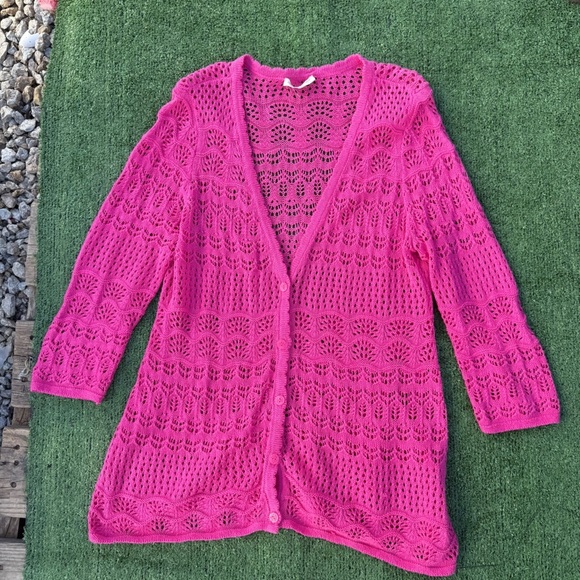 Christopher & Banks Sweaters - Valentine’s Day coquette pink lace crochet cardigan